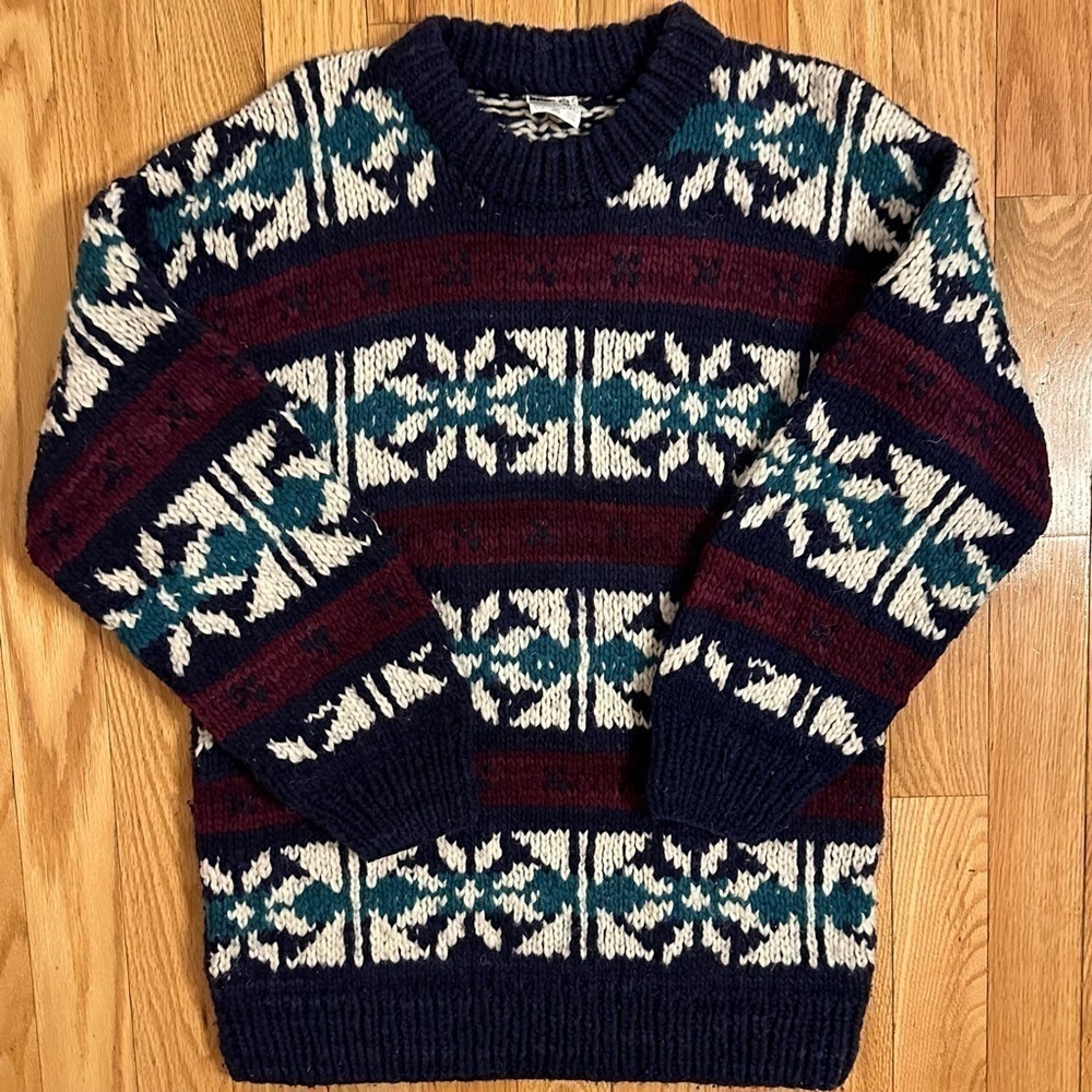 Incas Ecuador Handmade 100% Wool Sweater Men’s Xl Navy Maroon Beige
